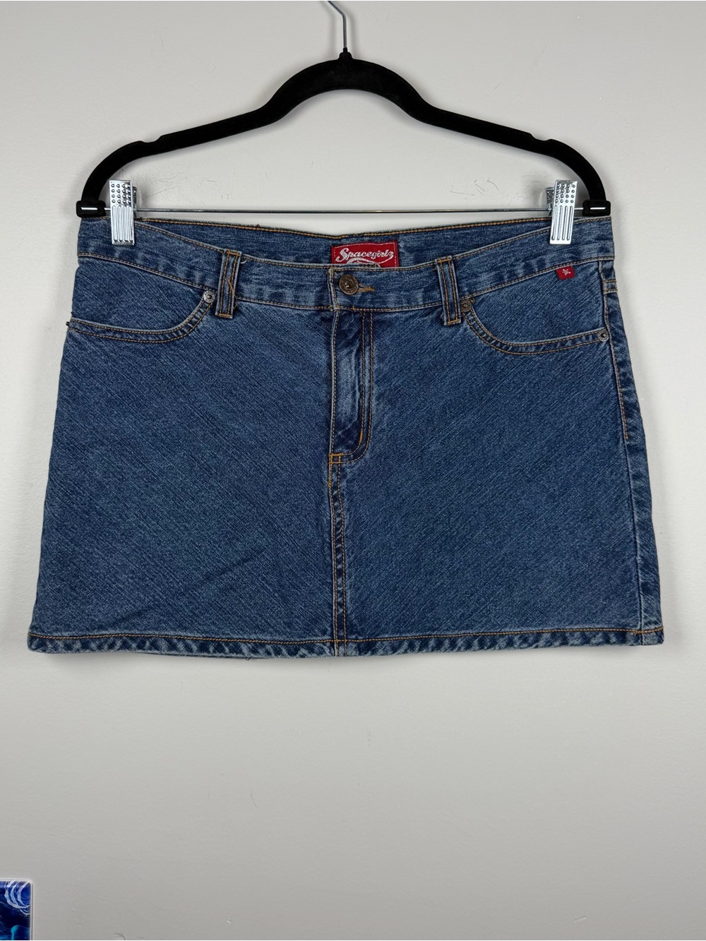 Vintage Y2K Spacegirlz Blue Denim Jean Micro Cotton Mini Skirt Size 11 Low Rise